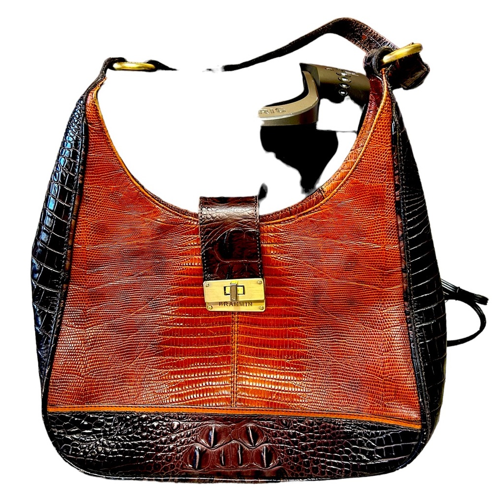 Brahmin Maggie Regal Melbourne Handbag  2 Tone Brown Alligator Print,